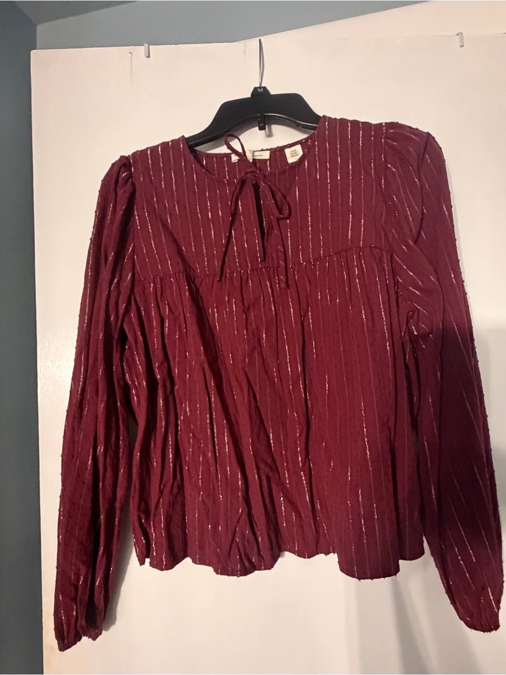 Levi’s Womens Maroon Long-Sleeve Metallic Stripe Peasant Top NWT